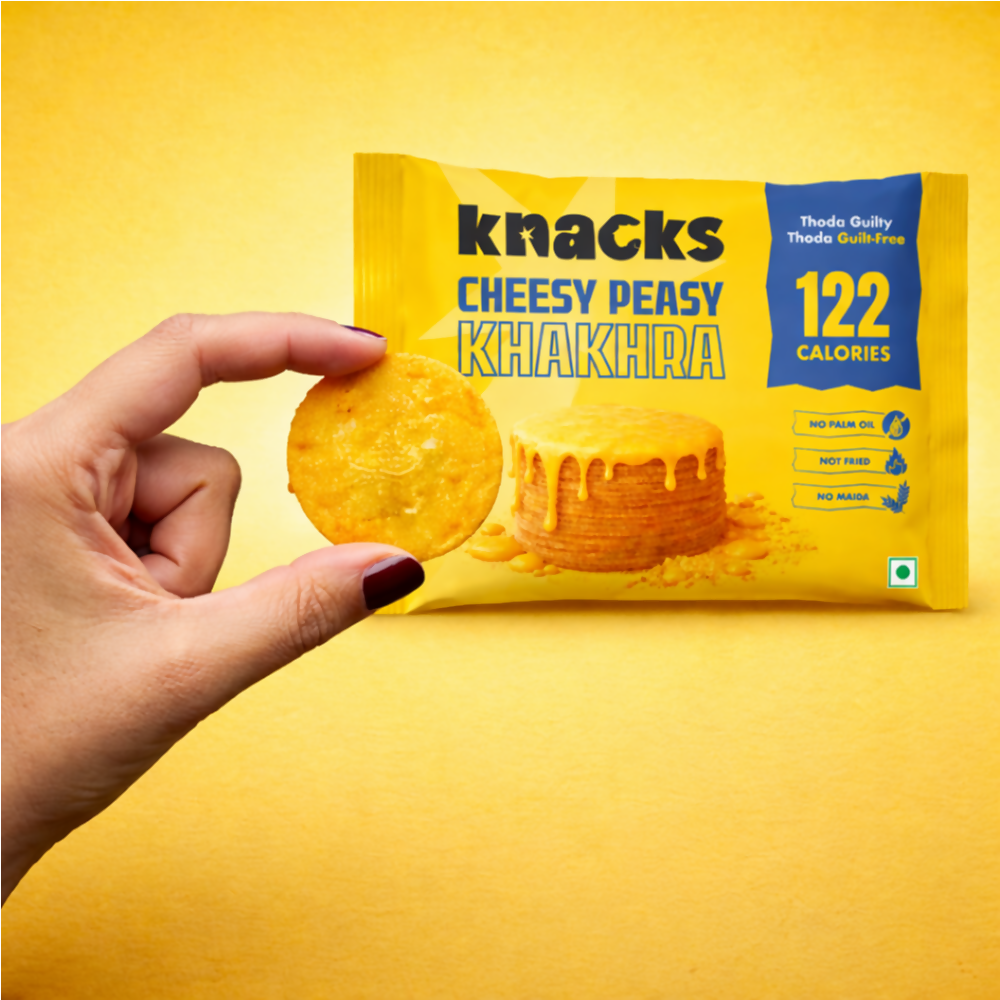 Knacks Coin Khakhra Crisps - Cheesy Peasy Flavour | Grocsy