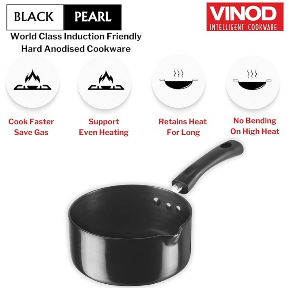 Vinod Black Pearl Hard Anodised Saucepan | Grocsy
