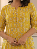 Aramya A-line Soft Cotton Butti Print Women's Kurta - Yellow | Grocsy