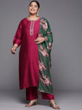 Sztori Plus Size Floral Embroidered Straight Kurta & Trousers With Dupatta | Grocsy