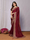 Maroon Silk Georgette Resham And Zari Embroidery Saree - Norita Saumya | Grocsy