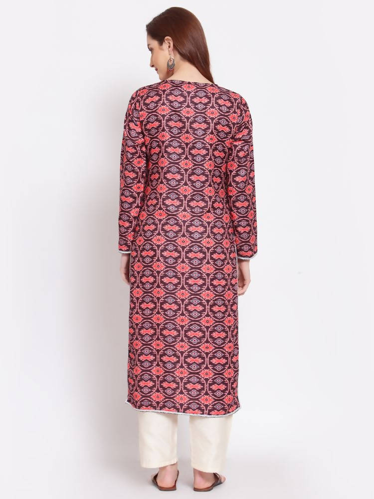 Myshka Women's Multi Printed Pashmeena Full Sleeve Round Neck Casual Winter Kurta | Grocsy
