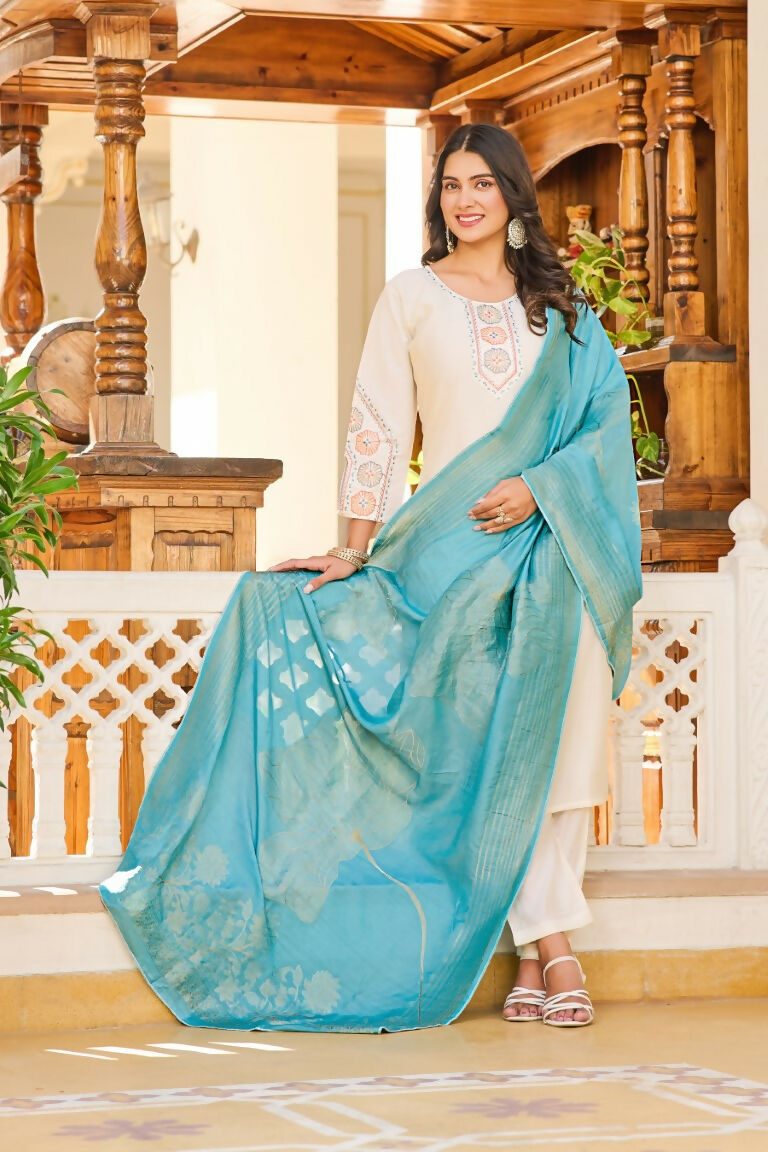 Festive Wear Ethnic White vetigun Stitched Suit With Dupatta - Nisha | Grocsy