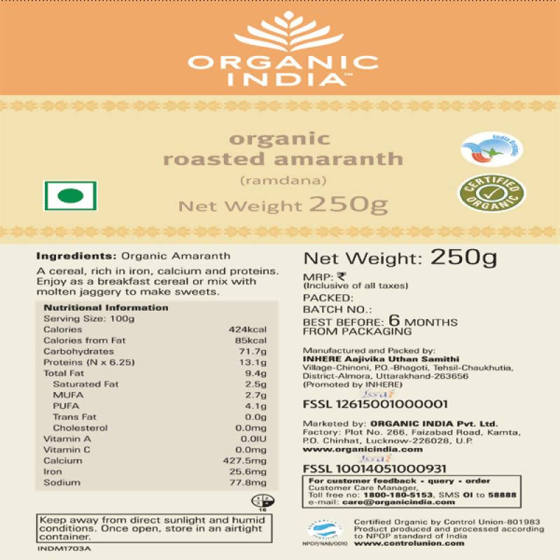 Organic India Organic Roasted Amaranth (Ramdana) | Grocsy
