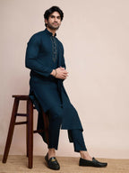 Vastranavya Traditional Festival Wear Viscose Thread & Sequence Embroidered Work Kurta Pant Set - Navy Blue | Grocsy