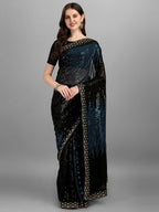 Vegaa Fashion Black Georgette Embroidered Party Wear Saree | Grocsy
