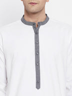 Even Apparels White Pure Cotton Men's Kurta With Contrast Collar And Placket | Grocsy