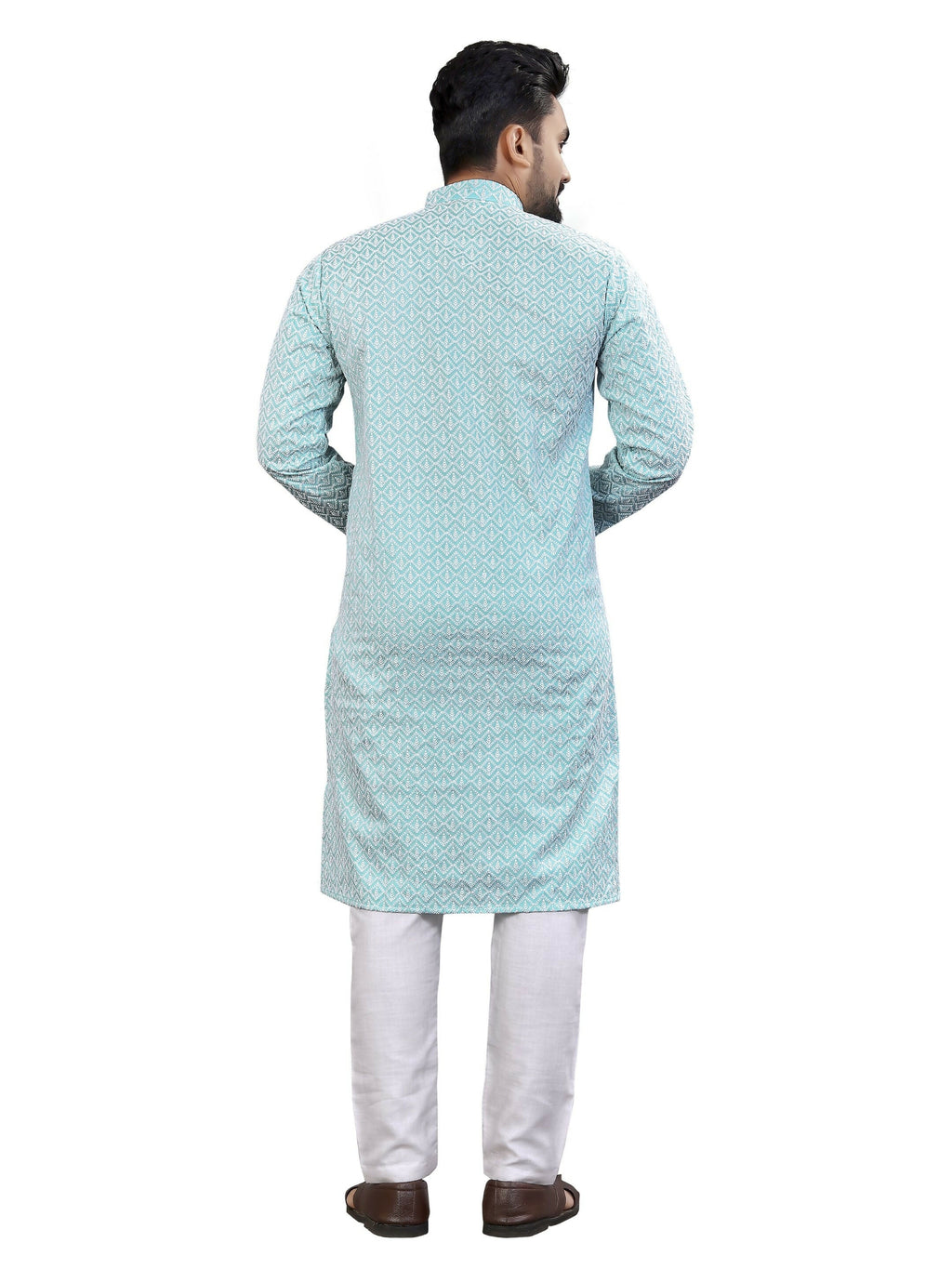 Anaita Light_Blue Lucknowi Work Silk Straight Kurta | Grocsy