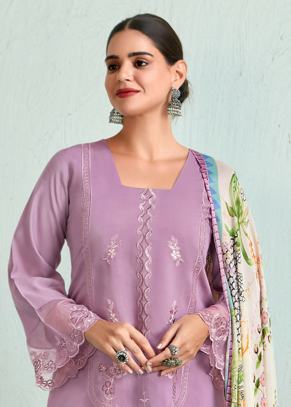 Lilac Pink Pure Muslin Resham Embroidered Salwar Suit - Emponline | Grocsy