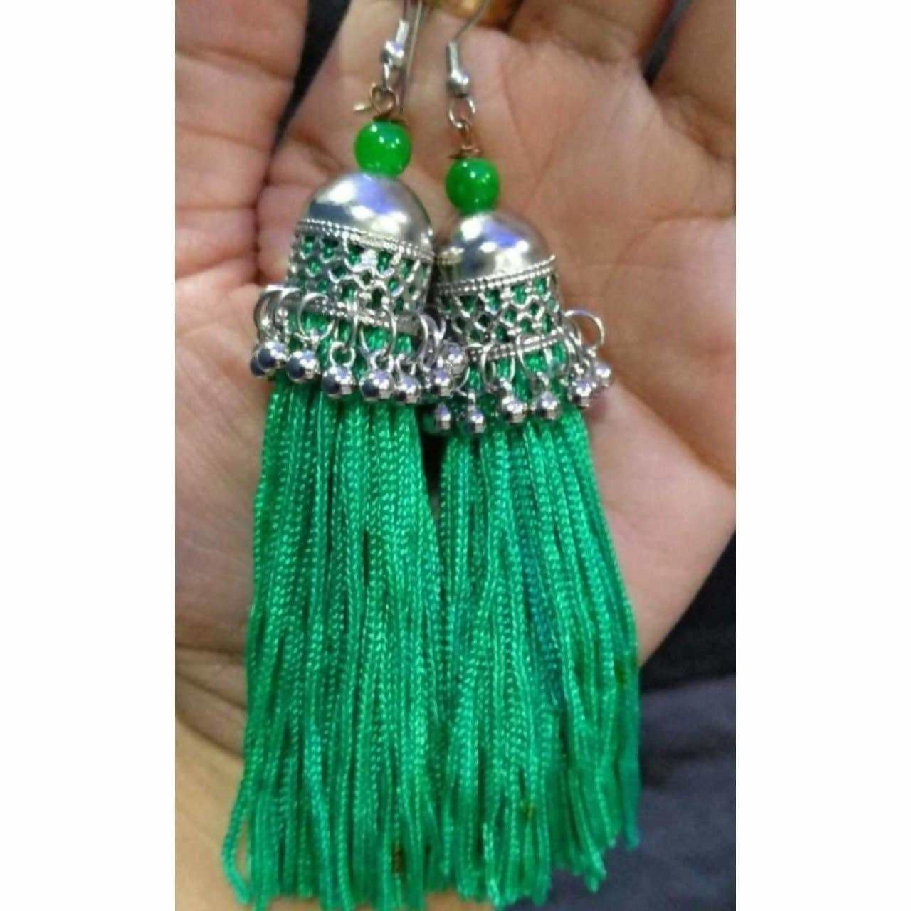 MS Fashion India Latest Fashion Green Hanging Threads In Jhumka Earrings | Grocsy