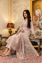 The52 Lavender Women's Beautiful Viscose Shimmer Fabric Embroidered Work Straight Kurta Pant and Dupatta Set | Grocsy