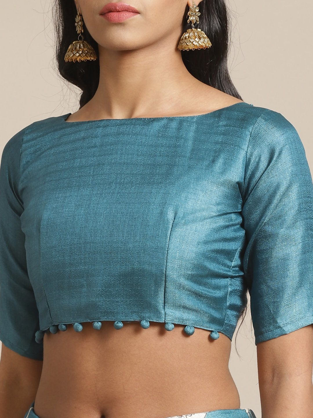 Saree Mall Blue & Beige Ethnic Motifs Print Bhagalpuri Saree | Grocsy