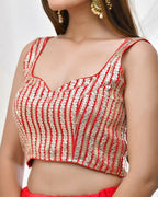 Amodini Designer Studio Gold Embellished Red Blouse | Grocsy