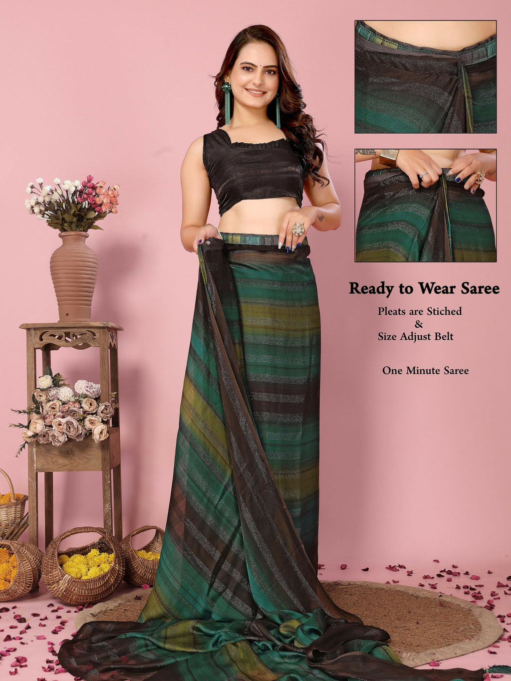 Attractive These Party Wear Ready To Wear Saree - Green | Grocsy