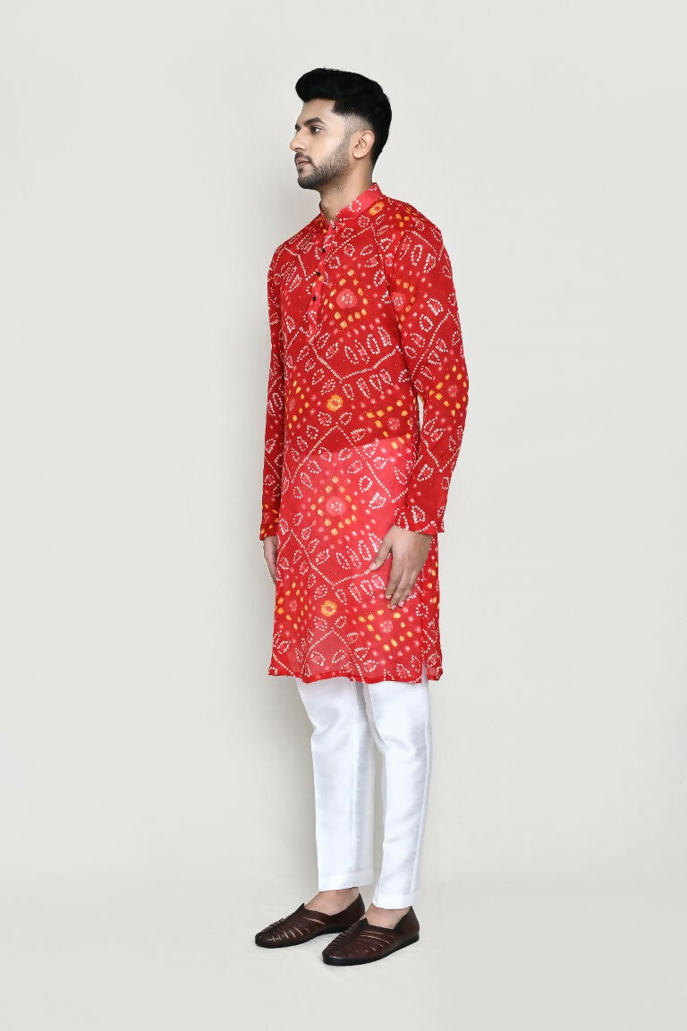 Joban Fashion Red Colored Georgette Fabric Kurta With Straight Fit Pant | Grocsy