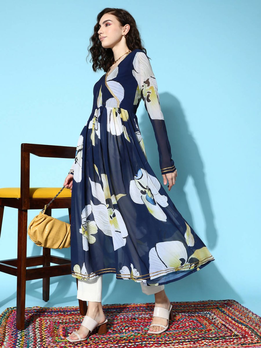 Ahalyaa Women's Traditional wear Kurta - Navy Blue | Grocsy
