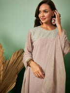 Light Brown Georgette Handwork Unstitched Dress Material - Hanika | Grocsy