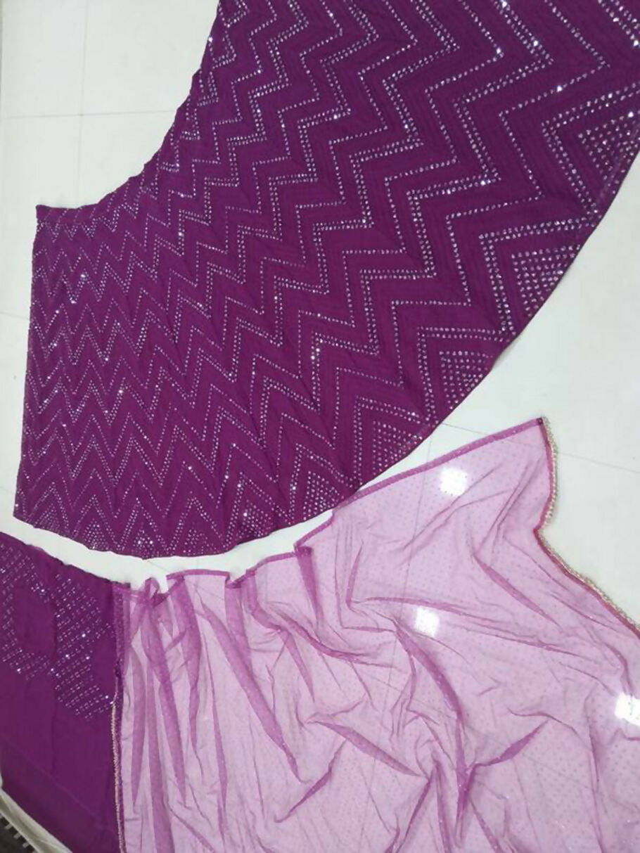 Jyoti Fashion Wine Thread Embroidery Faux Georgette Designer Lehenga Choli with Dupatta | Grocsy
