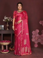 Joban Fashion Pink Floral Motifs Banarasi Silk Sarees | Grocsy