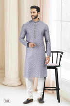 Raivat Ethnic Cotton Thread Work Kurta Pajama In Grey Colour | Grocsy