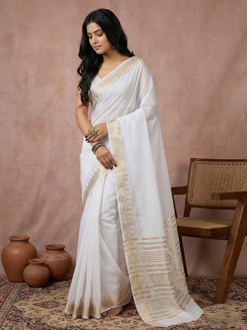 Shree Shyam Fashion White Cotton Saree | Grocsy