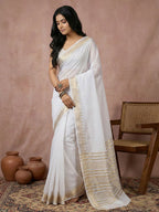 Shree Shyam Fashion White Cotton Saree | Grocsy