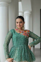 Teeya Creation Green And White Colour Cotton Printed Navratri Lehenga Choli | Grocsy