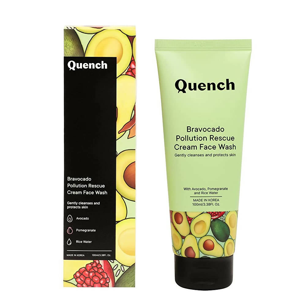 Quench Botanics Bravocado Pollution Rescue Cream Face Wash With Avocado, Rice Water & Pomegranate, Korean Beauty | Grocsy