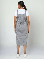 Manet Half Sleeves Solid Maternity Dress With Concealed Zipper Nursing Access - Grey | Grocsy