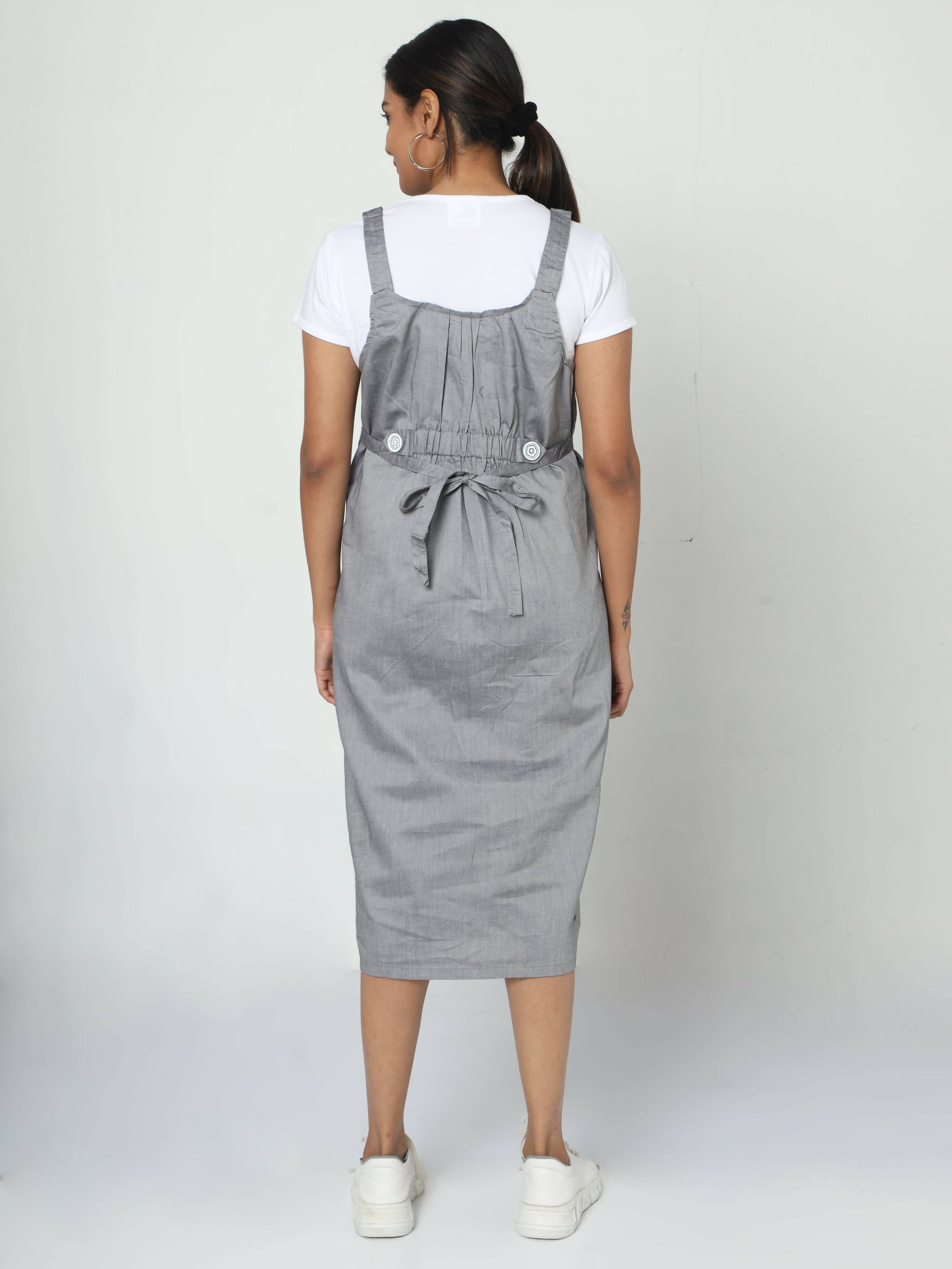 Manet Half Sleeves Solid Maternity Dress With Concealed Zipper Nursing Access - Grey | Grocsy