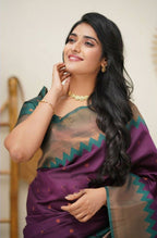 DEIANA'S Beautiful Designer Golden zari Soft Lichi Silk Saree - Wine | Grocsy