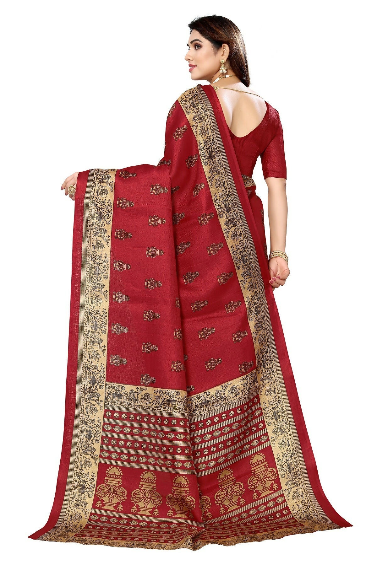 Vamika maroon Printed Art Silk Saree | Grocsy
