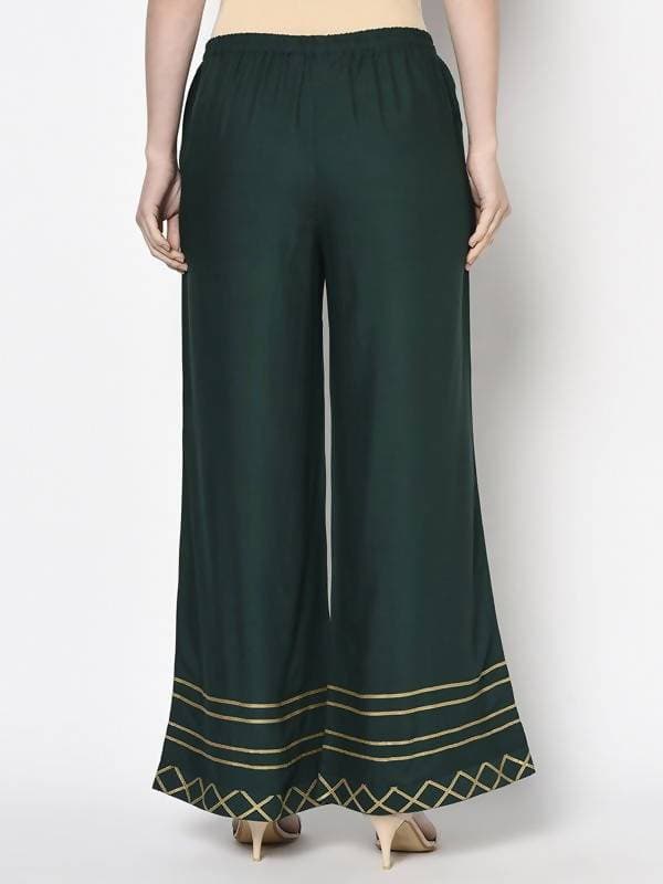 Aniyah Rayon Bottle Green Color Flared Slip-On Palazzo (AN-206K) | Grocsy
