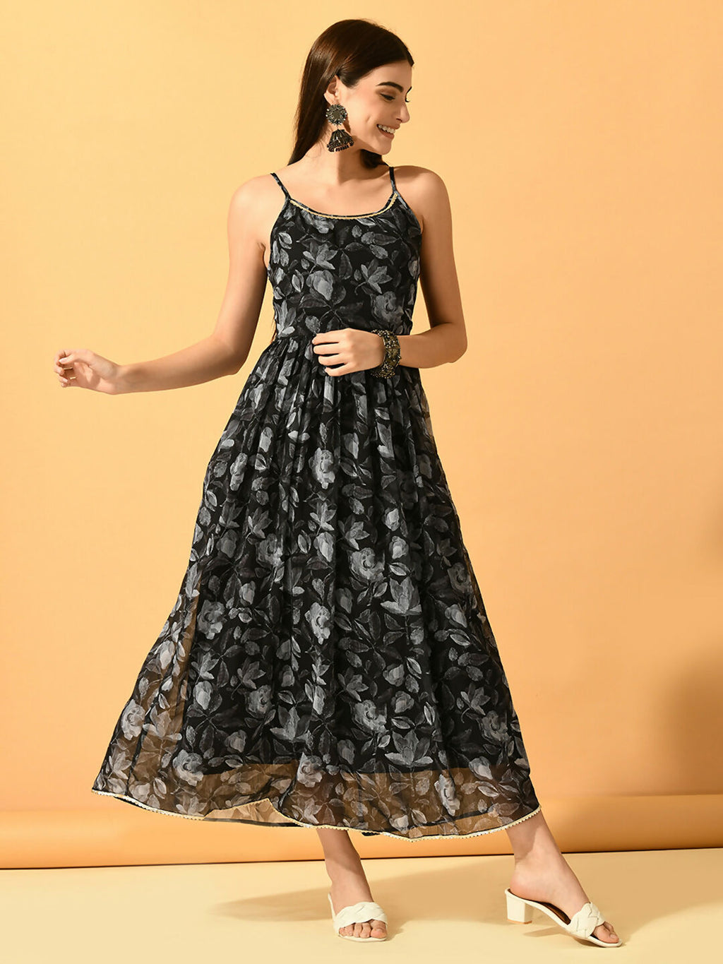 Myshka Women's Black Fit and Flare Party Dress | Grocsy