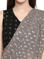 Ahalyaa Women's Black Georgette Foil Print Ready to Wear Saree | Grocsy