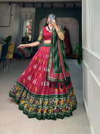 Vastranavya Traditional Ikkat Patola Print Tussar Silk Lehenga Choli - Red | Grocsy