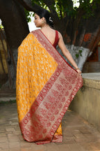 Joban Fashion Gold Crepe Chiffon Pure Handloom Banarasi Silk Saree | Grocsy