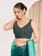 Joban Fashion Fire Blue Tissue Padded Blouse With Sweetheart Neck Sleeveless | Grocsy