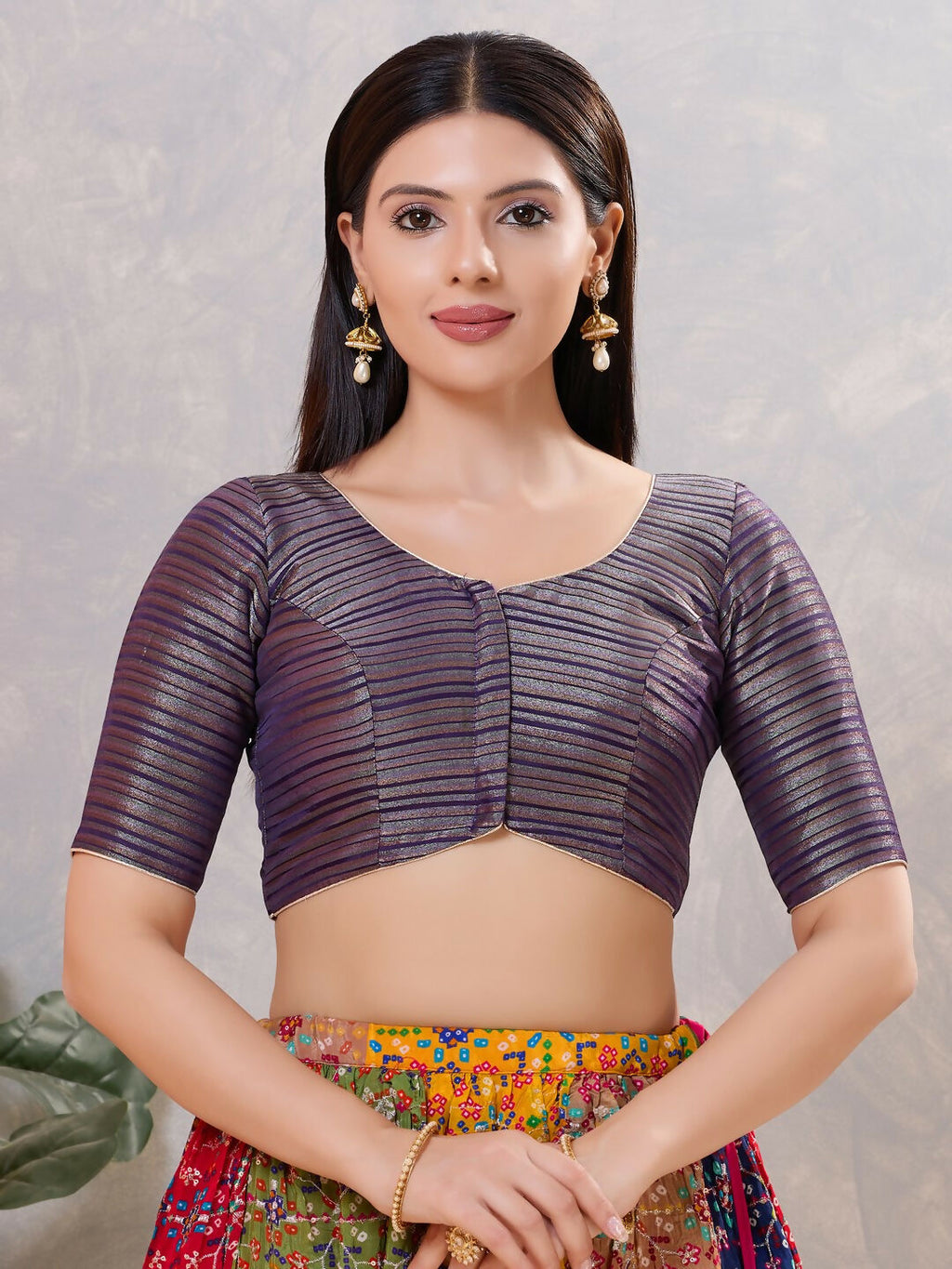 Joban Fashion Women Silk Brinjal Stitched Blouse | Grocsy