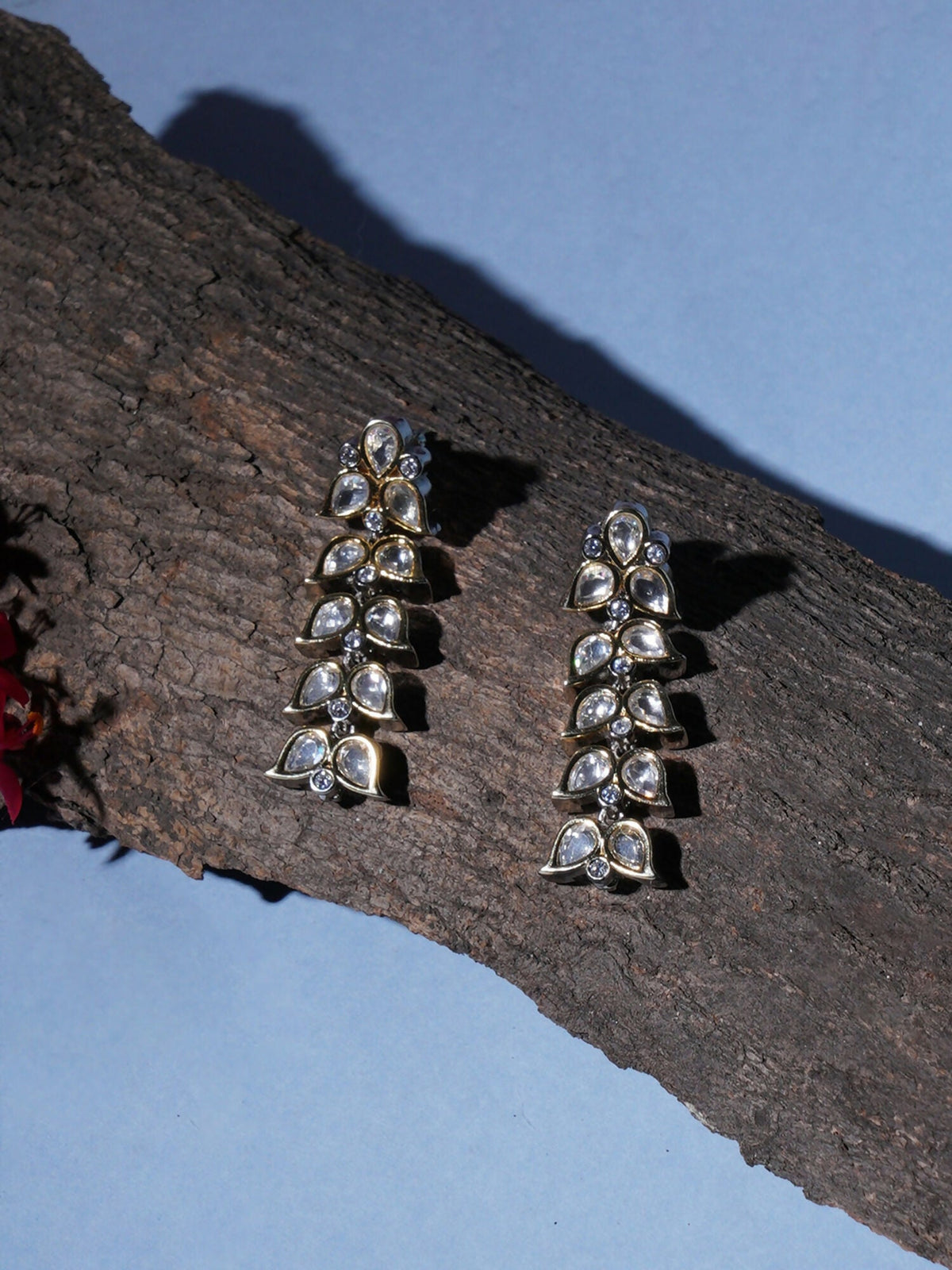 Long Kundan Earrings (silver) - Ruby Raang | Grocsy
