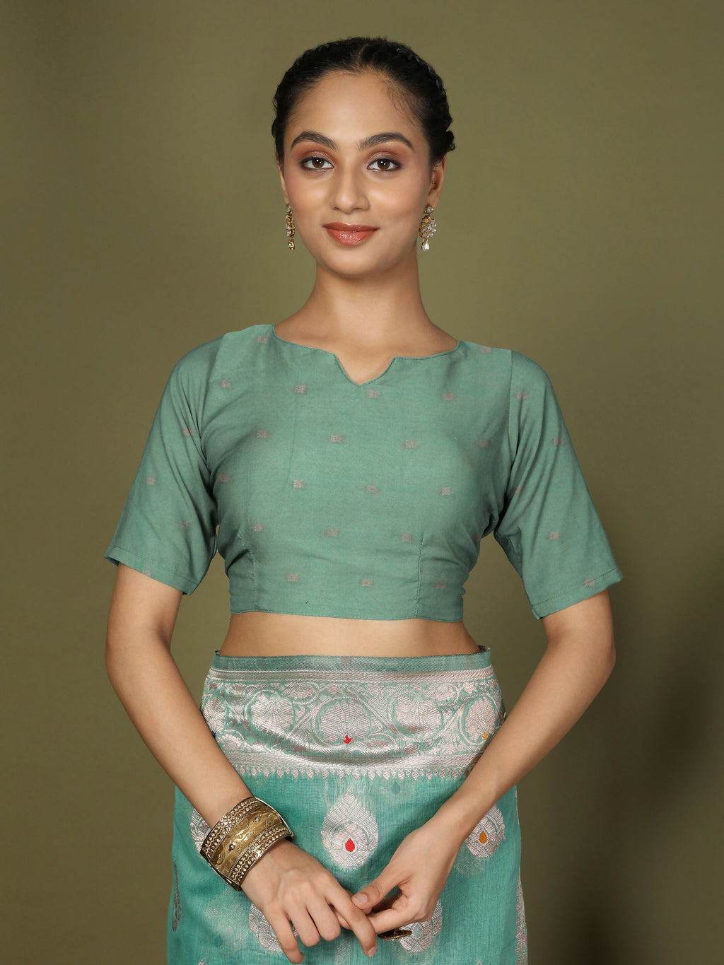 Shree Shyam Fashion Linen Cotton Rama Green Saree | Grocsy