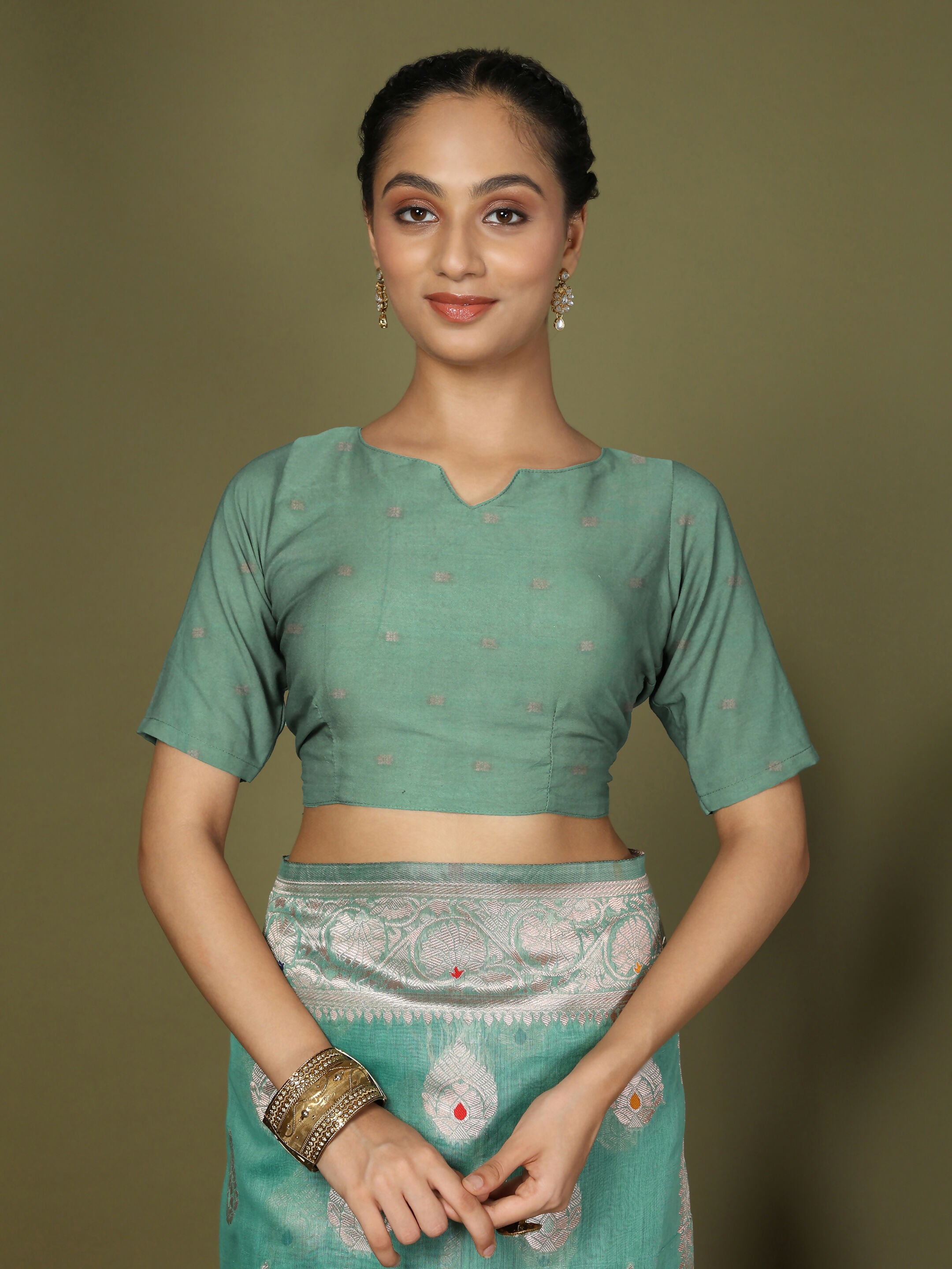 Shree Shyam Fashion Linen Cotton Rama Green Saree | Grocsy