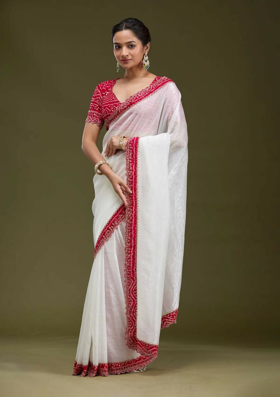 Joban Fashion White Tissue Gold Crush Party Wear Sarees | Grocsy