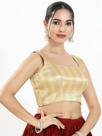 Joban Fashion Gold Multi Brocade Padded Blouse With Square Neck Sleeveless | Grocsy