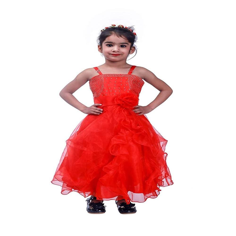 Asmaani Baby Girl's Red Colour Satin A-Line Maxi Full Length Dress (AS-DRESS-22085) | Grocsy