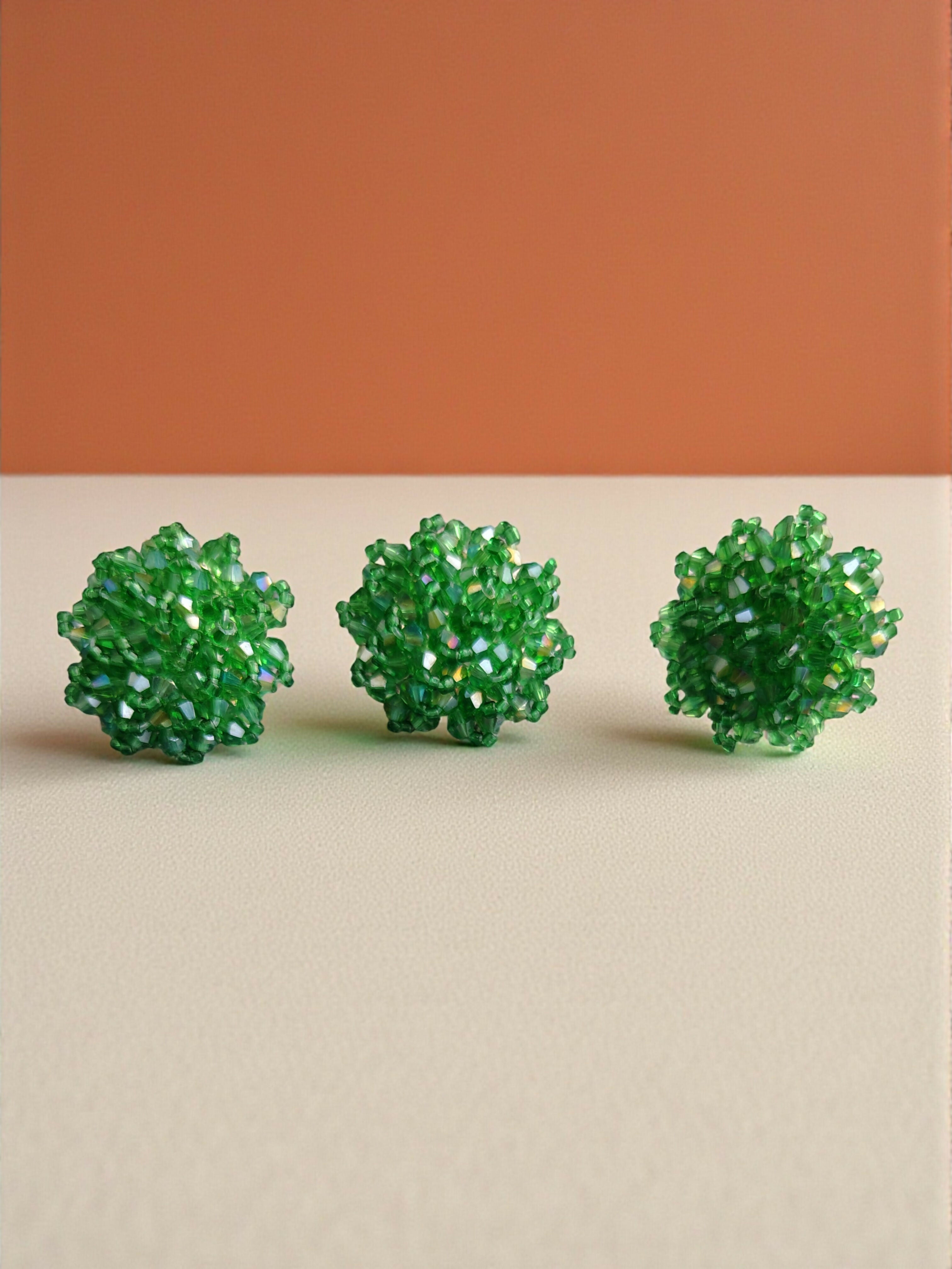 Inhanns Rangmani Crystal Duo – Adjustable Ring + Statement Earrings Set - Pista Green | Grocsy