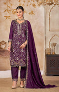 Anaita Purple Vichitra Silk Readymade Suit with Embroidery & Lace Work | Grocsy