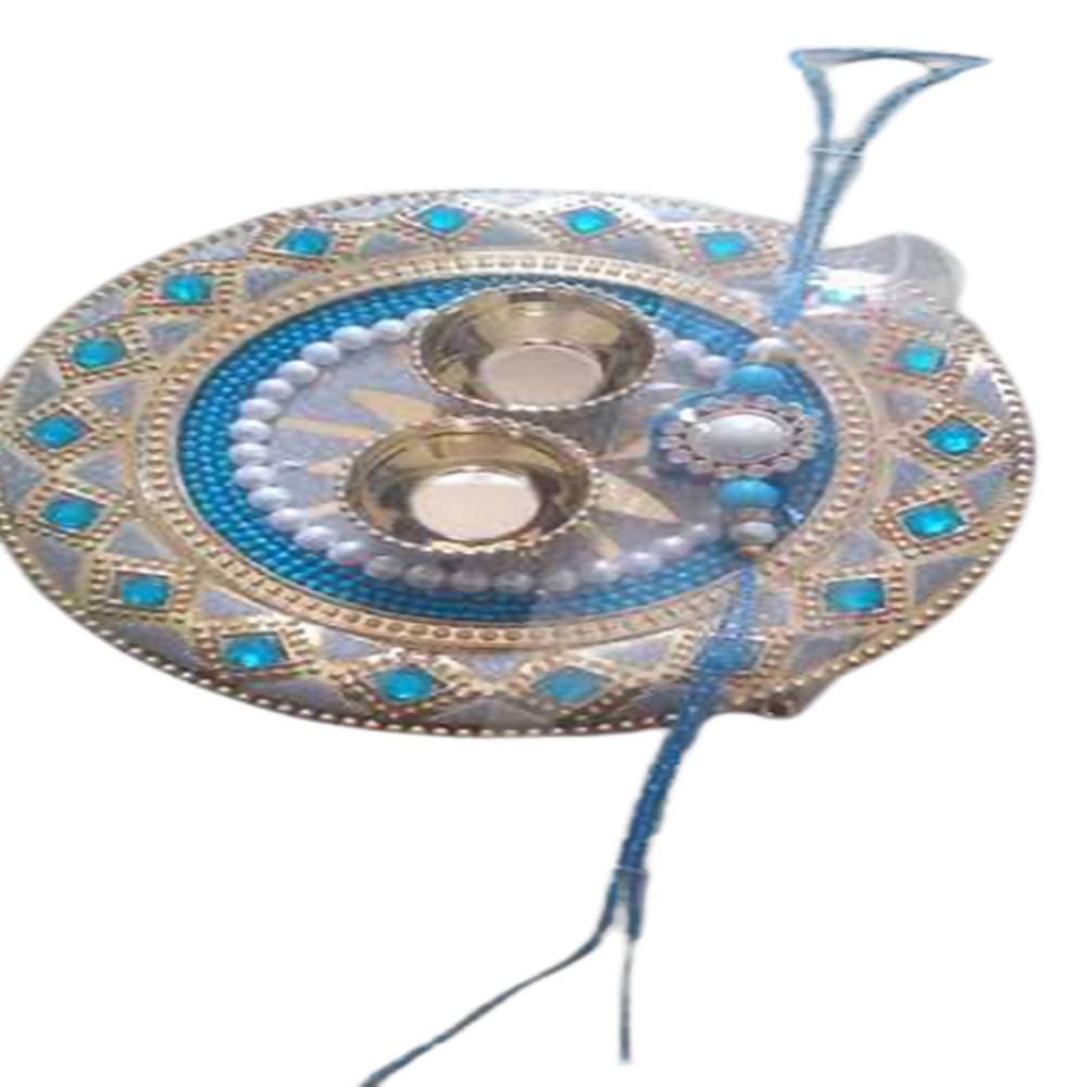 Kundan HandiKrafts Kundan Blue Colour Rakhi Platters