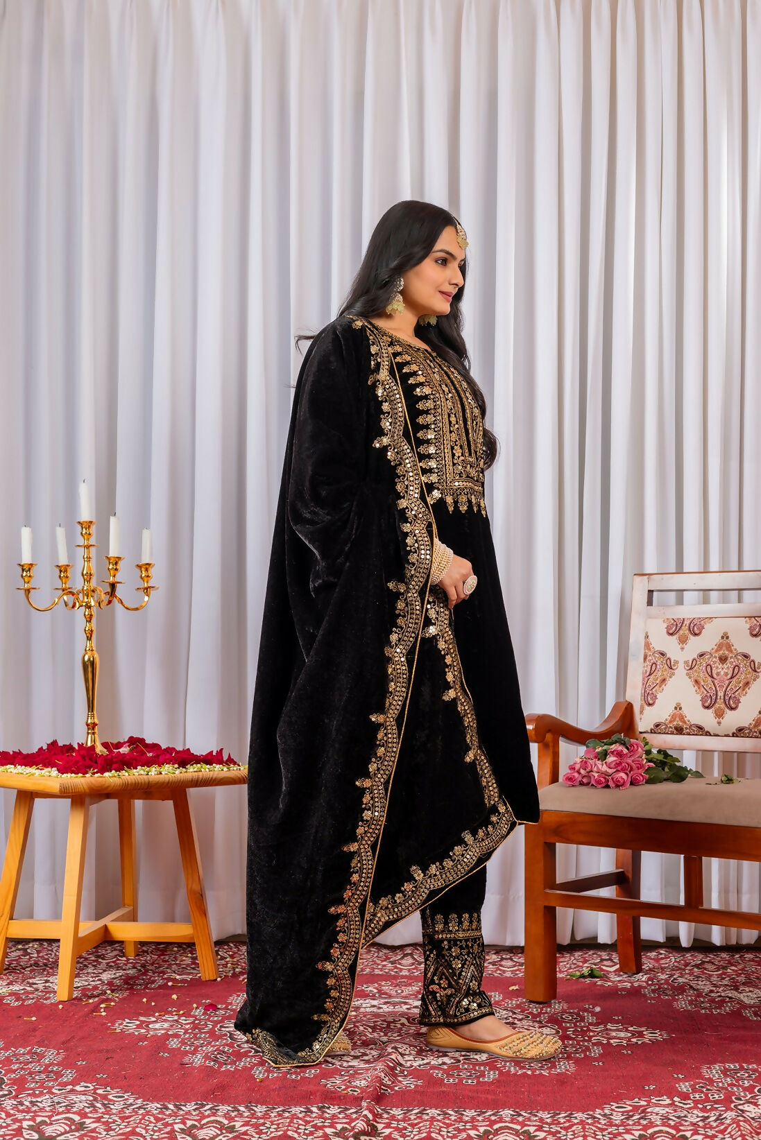 Joban Fashion Black Velvet Sequence Embroidery Work Kurta Set | Grocsy