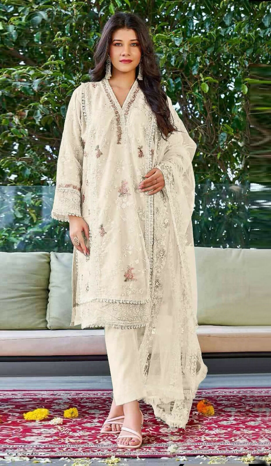Anaita Off_white Embroidered Organza Stitched Salwar Suit | Grocsy